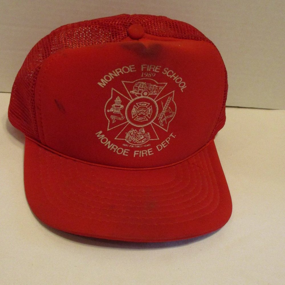 Fire Fighter School Hat 1989 Training Rescue Red White Snapback Hat